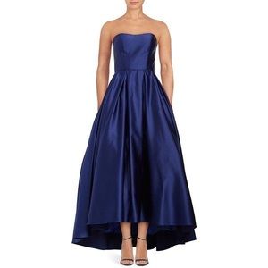 Betsy and Adam Blue Strapless Gown